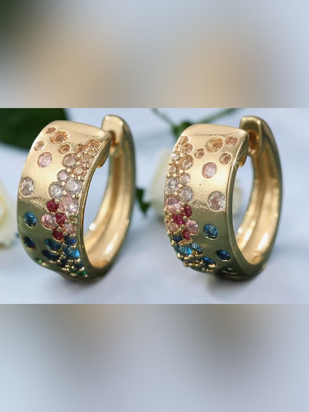 Gold Multicolor Crystal Hoop Earrings
